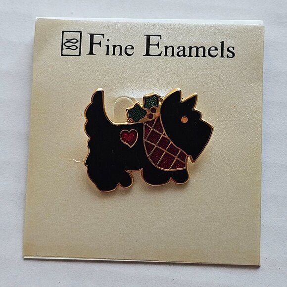 Scottie Terrier Dog Brooch Pin Fine Enamels Glossy Black Fish Enterprises - Picture 3 of 11